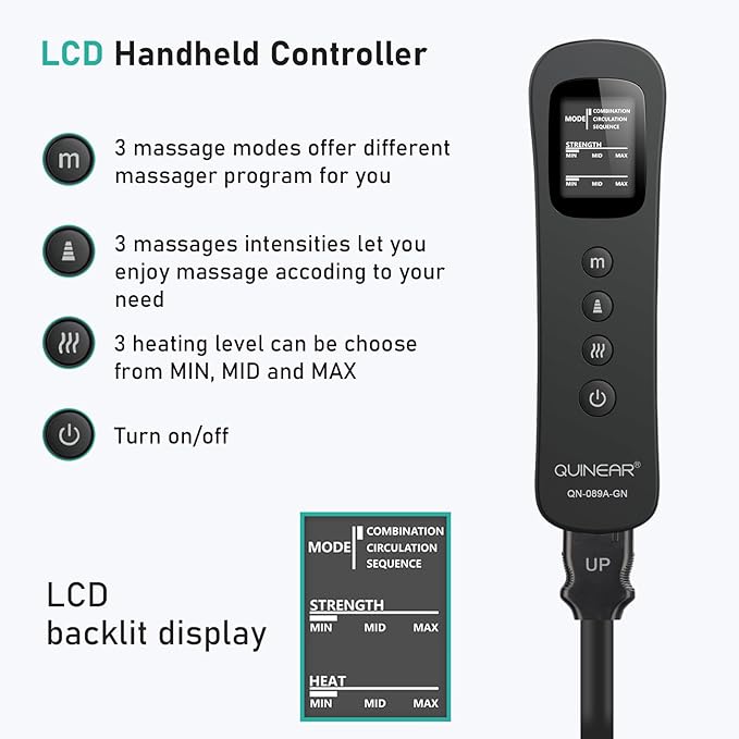 QUINEAR Leg Massager for Circulation and Pain Relief, Heating Leg Compression Massager with 3 Modes, Foot and Calf Massager with 3 Intensities 3 Heats - Gift for Mom and Dad - Bloomnest