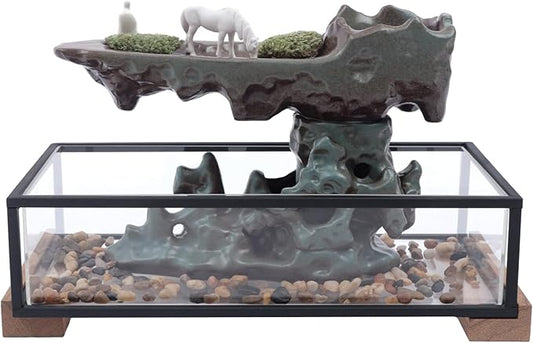 Zen Meditation Fountain Decoration,Desktop Waterfall Waterfall Fountain Rockery Meditation Set with Pump,Ceramic Tabletop Fountain,Indoor Zen Relaxing Tools for Home,Office,Living Room - Bloomnest