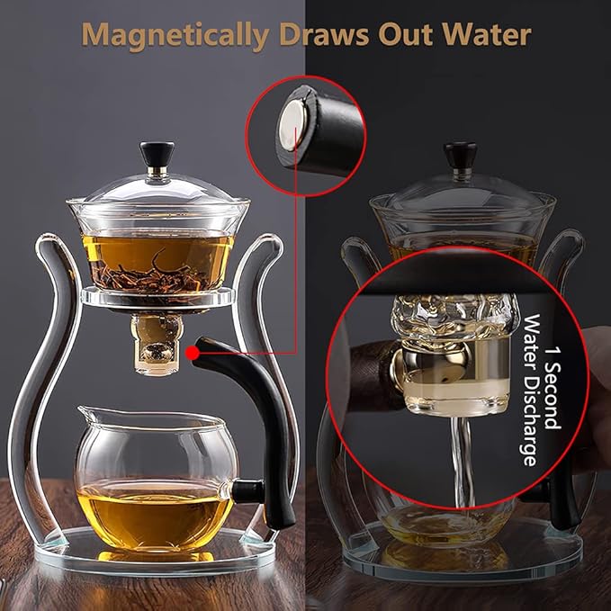 Lazy Kungfu Drip TeaPot, Heat Resistant Tea Set, Semi-Automatic Glass Teapot Suit for Magnetic Water Flow Wooden Glass Teapot Set - Bloomnest
