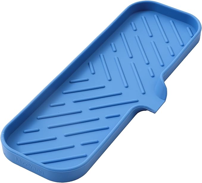 Silicone Bathroom Soap Dishes with Drain Spout-Bathroom and Kitchen Sink Organizer,Sponge Holder,Dish Soap Tray,Perfect for Dispenser,Scrubber,Bottle,Cup on Sink or Counter-Lichen Blue 12"×4" - Bloomnest