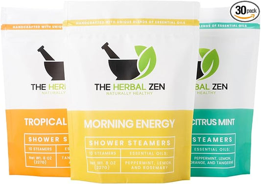 Bulk Shower Steamers with Essential Oils Combo Set by The Herbal Zen (3 Packs of 10 Tablets, Value Set), Bulk Shower Bombs, Relaxation Gift for Women and Men, Birthday Gifts, Mothers Day Gift - Bloomnest