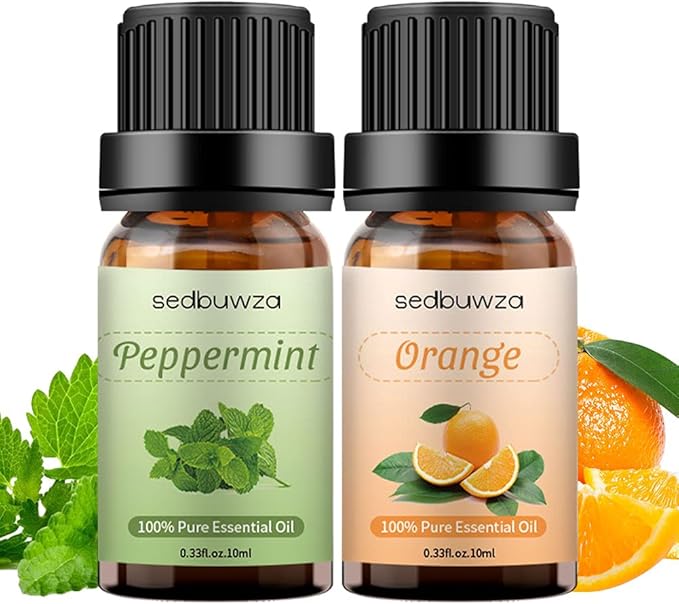 Sedbuwza Peppermint Orange Essential Oil Set, Peppermint Fragrance Oil Orange Scent Oil Set for Diffuser, Aromatherapy, Massage, Soap, Candle Making 2 x 10 ml Sedbuwza