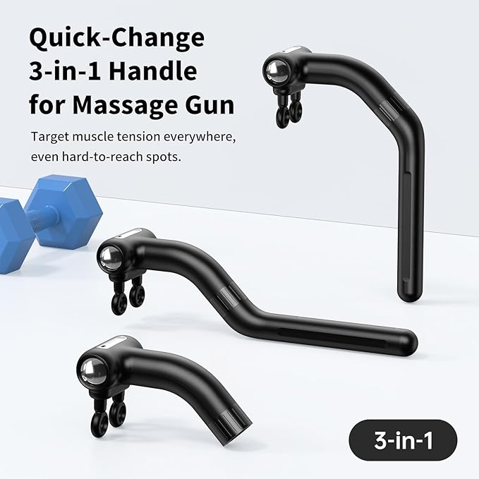Dual-Head Massage Gun with Extension Handle, 3-in-1 Detachable Handheld Percussion Muscle Massager for Back Neck Shoulder Body Deep Tissue Pain Relief - 6 Speeds Levels (Black) - Bloomnest