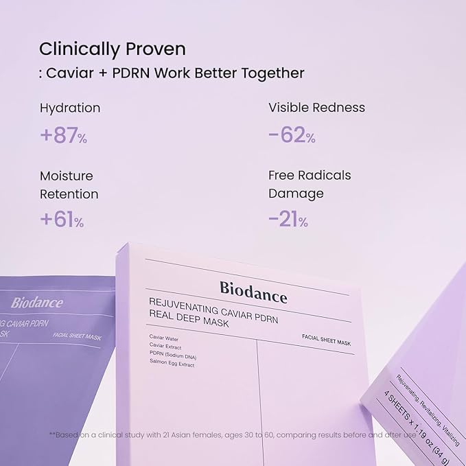 BIODANCE Rejuvenating Caviar PDRN Real Deep Mask, Overnight Hydrogel Mask, Skin Firming, Radiance, Enhancing Skin Recovery, Korean Skin Care, Valentines Day Gifts for Her | 1.19oz(34g) x 4ea - Bloomnest
