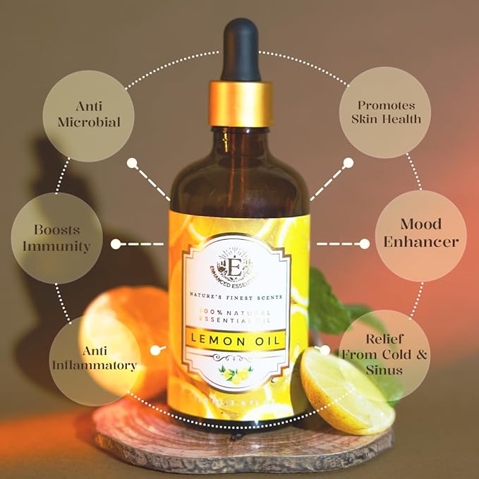 Luxurious Lemon Essential Oil by Enhanced Essentials| Slow Distilled & Pure| for Home Cleaning & Fragrance,Diffusers,Aromatherapy,Bath,Soap & Candle Making|Ideal for Business|3.38 Fl Oz (100 ml) Bloomnest