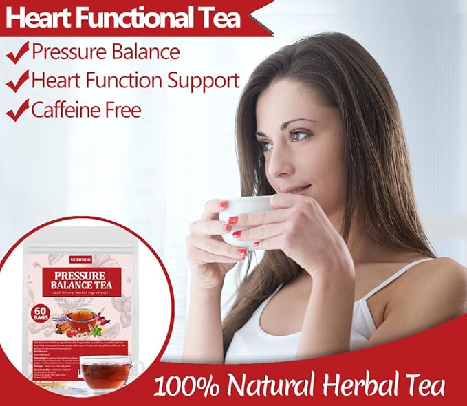 Premium 60 Heart Functional Tea Bags, 9 Natural Superherbs, Pressure Balance Tea, No Artificial Flavors & Caffeine Free. - Bloomnest