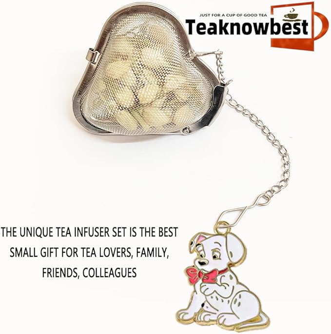 Dalmatian Dog Tea Infuser - Stainless Steel Loose Leaf Tea Ball with Chain, Fine Mesh Tea Strainer for Herbal/Green/Iced Tea, Gift for Tea Lovers (Dog, 2PCS) - Bloomnest