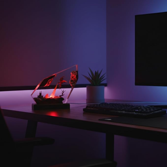 Handmade 3D Ocean Resin Lamp, Epoxy Ocean Night Light with Wooden Base, LED Color Changing Table Lamp, USB Powered Dragons Decor, Unique Ocean Gift for Bedroom & Home Office (Fire Dragon) - Bloomnest