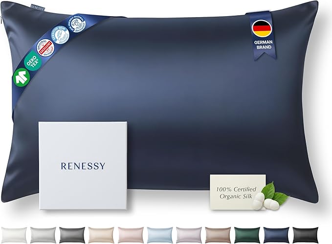 Premium Silk Pillowcase 100% Organic Mulberry Silk, 22 Momme, Grade 6A - Oeko-Tex Certified in Germany - Luxury for Hair & Skin, 1 Piece (King Size 20x36 Inches, Navy Blue) - Bloomnest