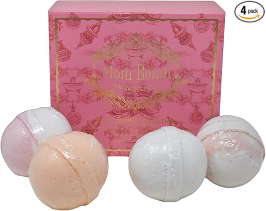 Mom Bomb Bath Bomb Gift Set (4) – Mistletoe Kisses, Peppermint Cocoa, Fireside Dreams & Warm Apples – Essential Oils, Plant-Based Scents – Made in USA – Gift for Women - Bloomnest