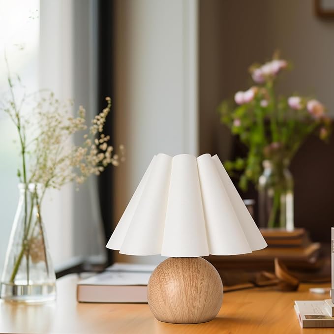 KUNJOULAM Cute Small Table Lamp, Modern Bedside Nightstand Lamp with Fabric Lampshade, Metal Base for Bedroom Home Office Decor (Without Buld) - Bloomnest