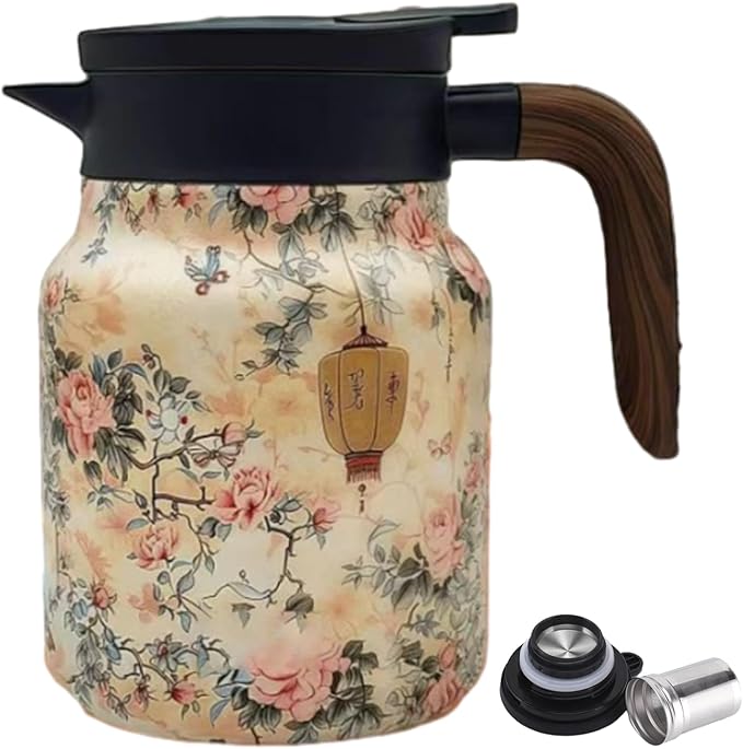 Vintage Floral Teapot with Built In Infuser, 2025 New Stainless Steel Thermal Teapot 1000ml Large Capacity to Meet Daily Needs (Pattern05)