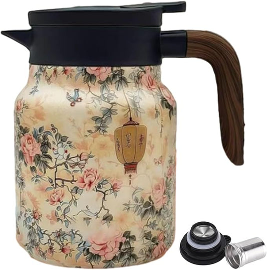 Vintage Floral Teapot with Built In Infuser, 2025 New Stainless Steel Thermal Teapot 1000ml Large Capacity to Meet Daily Needs (Pattern05)
