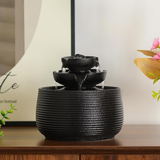 Outdoor and Indoor Water Feature Fountain Waterfall Tabletop Desktop mini Ceramic Garden Fountain (Black A172) - Bloomnest