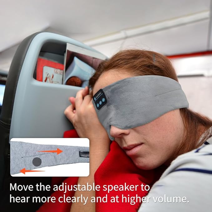 Joythink Sleep Headphones Wireless Eye Mask Kids Children Silk Wireless Headband Headphones for Sleeping with Adjustable Speaker Wireless Earbuds Side Sleeper Travel Meditation Music Mask Grey - Bloomnest