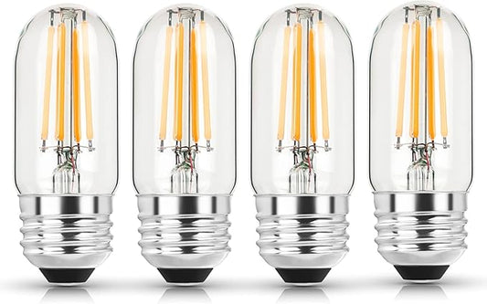 3.2 Inch E26 LED Bulb 60 Watt Equivalent, 2700K Soft White Edison Bulbs Dimmable, AC 120V 600LM T10/T9 Clear Glass Filament Light Bulbs UL for Pendant Wall Light Desk lamp-4 Pack - Bloomnest