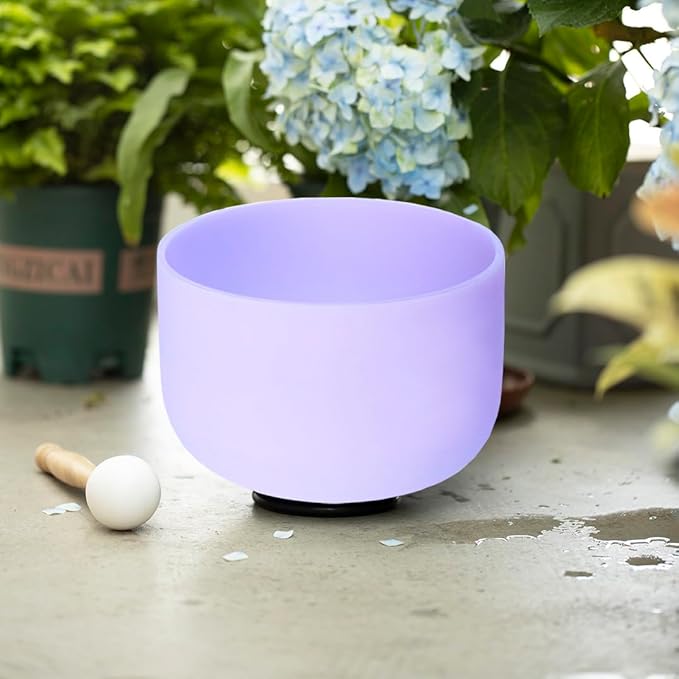 Hye-eun Purple Crystal Singing Bowls Set of 3, 432hz 8"B 10"F 12"C Frosted Quartz Chakra Sound Bowl with Beige Carrying Case for Sound Healing Yoga Meditation - Bloomnest