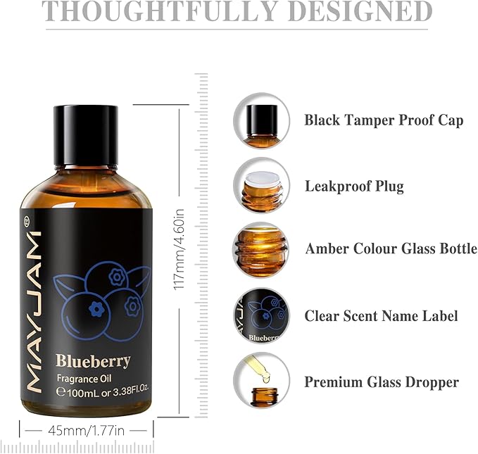 MAYJAM 100ML/3.38FL.OZ Blueberry Fragrance Oils with Glass Dropper, Essential Oils for Diffusers for Home, Long Lasting Scented Oils for Diffusers Soap Candle Making - Bloomnest