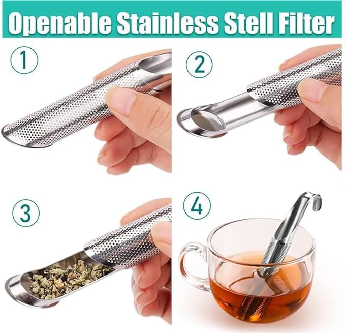 Stainless Steel Tea Diffuser, 2025 New Tea Artifact Creative Pipe Tea Infuser Mesh Strainer with Hanging Hook Handle, Universal Fine Holes Tea Interval Diffuser for Loose Tea Leaf Coffee Etc (2) - Bloomnest
