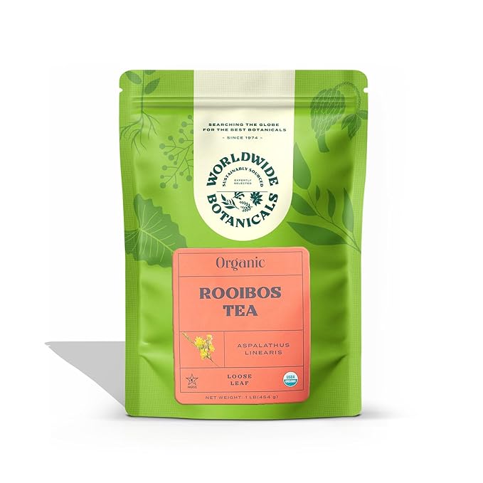Worldwide Botanicals Organic Red Rooibos Tea – 1lb - 100% South African Aspalathus linearis – Loose Leaf, Cut and Sifted - Resealable Bag for Freshness, 1 Pound Bag - Bloomnest