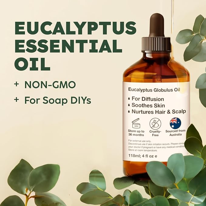 KUKKA Eucalyptus Essential Oils - 4 Fl Oz - for Hair, Skin, Diffuser, Aromatherapy & DIY Soap Making Scent - Bloomnest