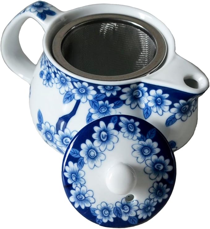 Small Porcelain Teapot, 9oz Tea Pot with Stainless Steel Infuser Classical Chinese Penoy Flower (Love of Butterfly)