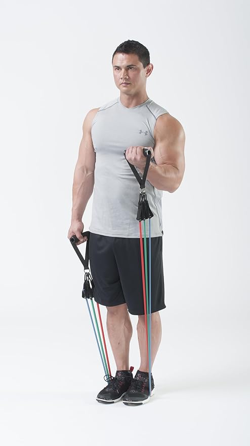 Black Mountain Products Resistance Band Set with Door Anchor, Ankle Strap, Exercise Chart, and Carrying Case, 48" - Bloomnest