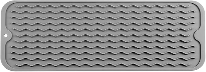 Silicone Dish Drying Mat for Multiple Usage,Easy clean,Eco-friendly,Heat-resistant Silicone Mat for Kitchen Counter,Sink,Bar,Bottle,or Cup Grey M 17 inches x 6 inches - Bloomnest