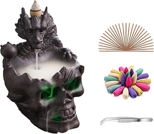 Dragon Waterfall Incense Holder - Ceramic Backflow Burner with Skull Head, Zen Meditation Decor for Home, Bedroom, Yoga Studio - Unique Dragon Statue Gift for Aromatherapy & Relaxation - Bloomnest
