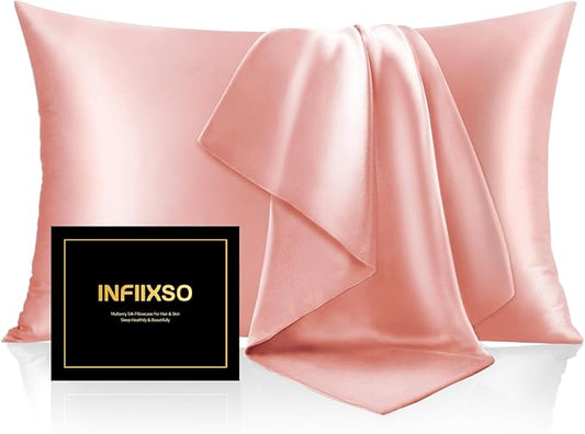 INFIIXSO Mulberry Silk Pillow Cases King Size Set of 2, Silk Pillowcase with Hidden Zipper 20"x36", Extraordinary Smooth and Soft Pillow Case for Hair and Skin(Blush Pink, 2 Pack) - Bloomnest