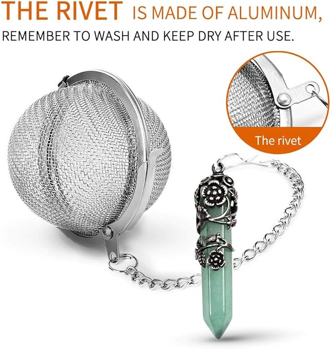 2 Pack Healing Crystal Pendant Loose Tea Steeper Tea Infusers Tea Strainers for Couple Gift,Antique Silver Flower Wrapped Natural Gemstone Hexagonal 18/8 Stainless Steel Fine Mesh Tea Ball