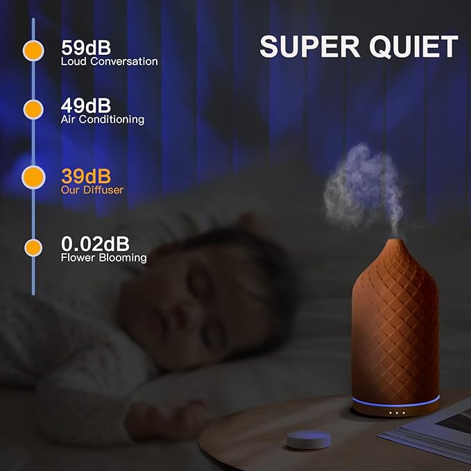 Essential Oil Diffuser for Home, Ceramic Aromatherapy Diffuser for Essential Oils, 120ml Oil Diffuser with Waterless Auto-Off and 7 LED Lights for Large Room Yoga Spa (Terracotta) - Bloomnest