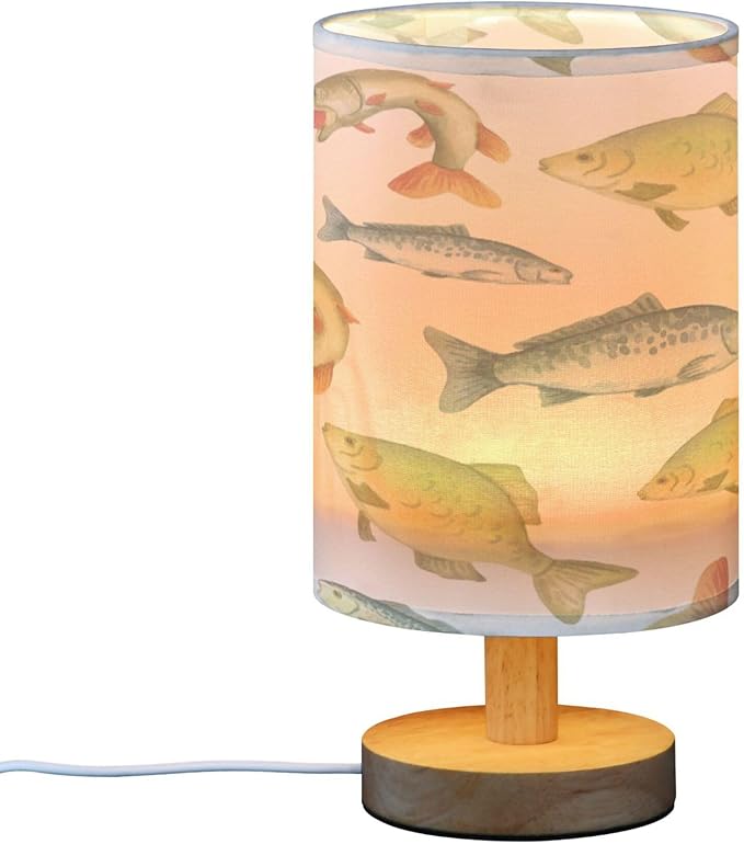 Fishing Watercolor Animal LED Table Lamp with USB Port Night Light Bedroom Lamps for Nightstand Living Room Dorm Home Office Desk - Bloomnest