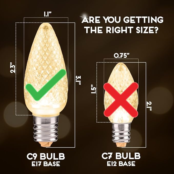 HLO Lighting Set of 500 Sun Warm White C9 Faceted LED Christmas Light Bulbs for Indoor & Outdoor Use | Durable Replacement Bulb - Bloomnest