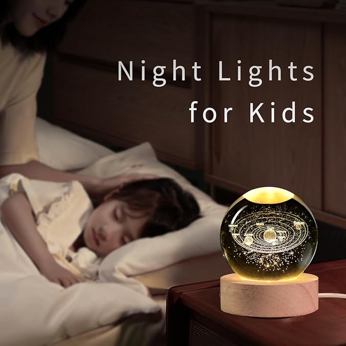 Solar System 3D Crystal Ball with LED Stand, 60mm Galaxy Model Decor Glass Sphere Lamp Night Light, Space Universe Astronomy Gifts for Women Men Mom Kids - Bloomnest