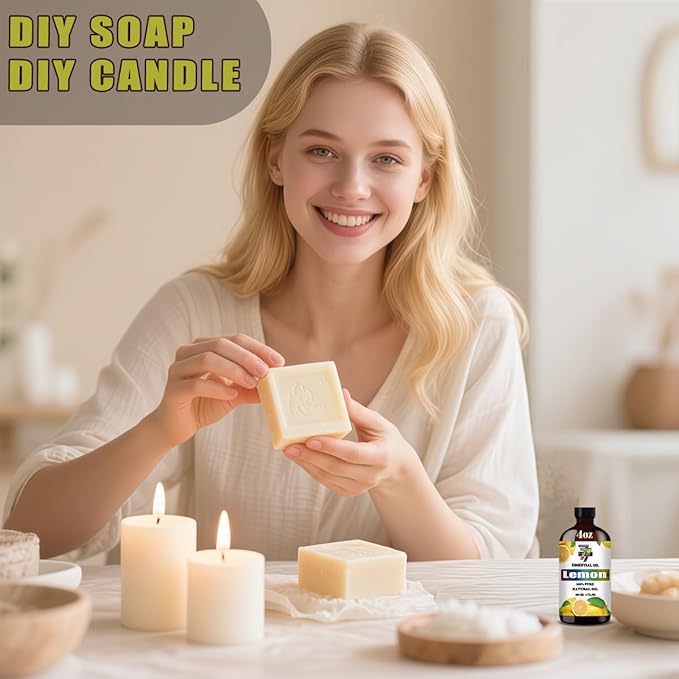 Lemon Essential Oil (4 oz/120 ml) — Lemon Oils for Aromatherapy, diffusers, humidifiers, Home fragrances, DIY Skincare, soap Making, DIY Candle, Relaxation, Yoga, and Meditation - Bloomnest