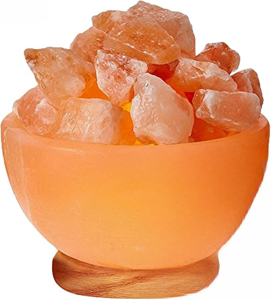 Himalayan Glow Massage Bowl Lamp with Natural Salt Crystal Chunks, Dimmer Cord with Classic Wood Base - Natural Crystal Salt Lamp with Mood Lightening and Night Light - Bloomnest