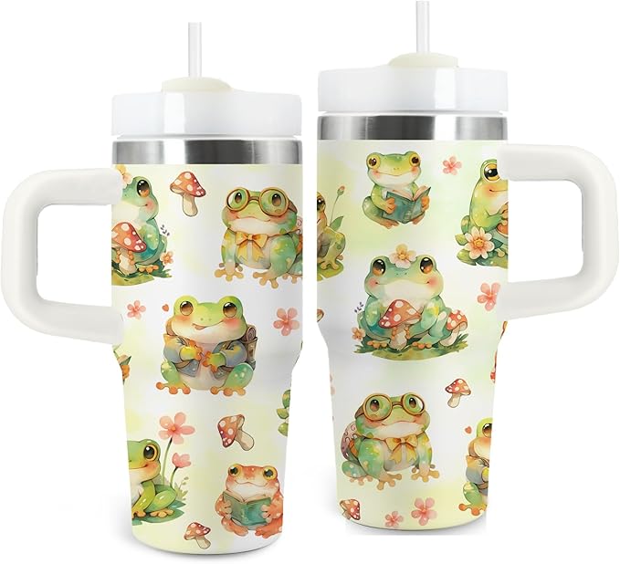 Frog Gifts for Kids - 14 Oz Cute Boys Girls Tumbler with Handle and Straw, Stainless Steel Insulated Tumbler, Sweatproof, for Sports, School, Travel - Frog Lovers Children Birthday Gifts Cups(1pc) - Bloomnest
