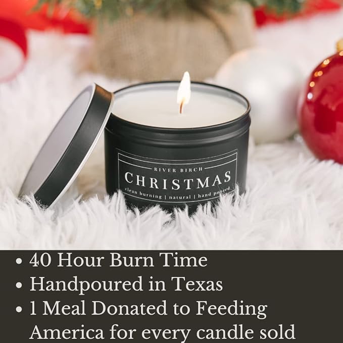 River Birch Candles Christmas Scented Candle | Premium, All-Natural, Non-Toxic, Soy Candles | 8 oz. Black Matte Tin Travel Candle | Cozy Relaxing Gifts for Home - Bloomnest