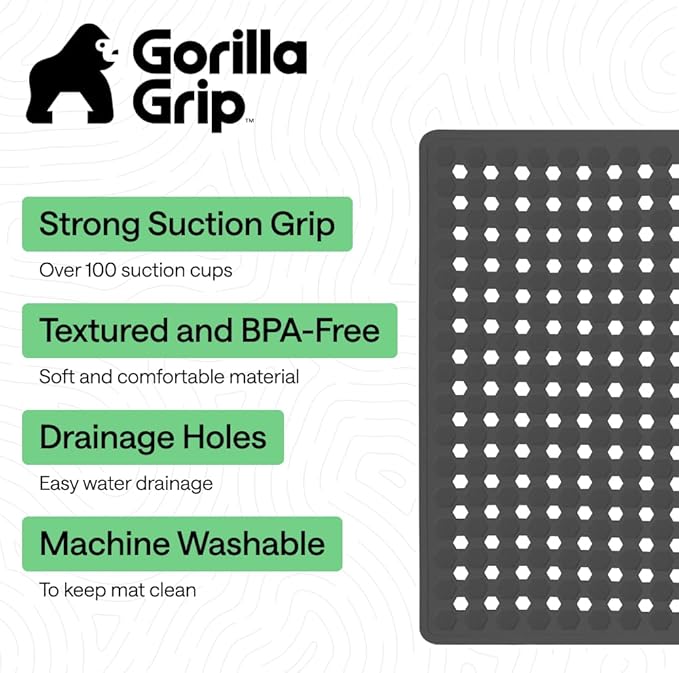GORILLA GRIP Patented Square Shower Stall Mat, Small Bathtub Floor Mats for Stand Up Showers, Suction Cups and Drain Holes, Machine Wash, Soft on Feet, Bathroom Accessories 21x21 Inch, Charcoal Opaque - Bloomnest