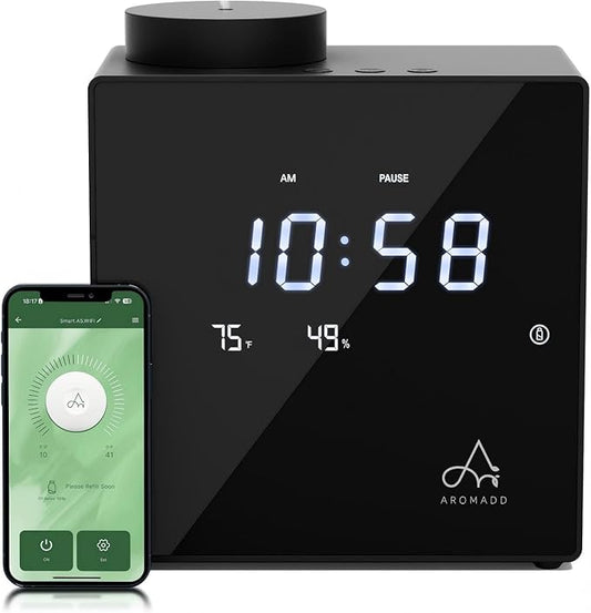2026 Smart Waterless Diffuser, 2000 Sq.Ft Cold Air Scent Machine with Clock & Environmental Display | 7 Fragrance Levels, 9 Timer Settings, Hotel Collection Diffuser for Home & Large Rooms (Black) - Bloomnest