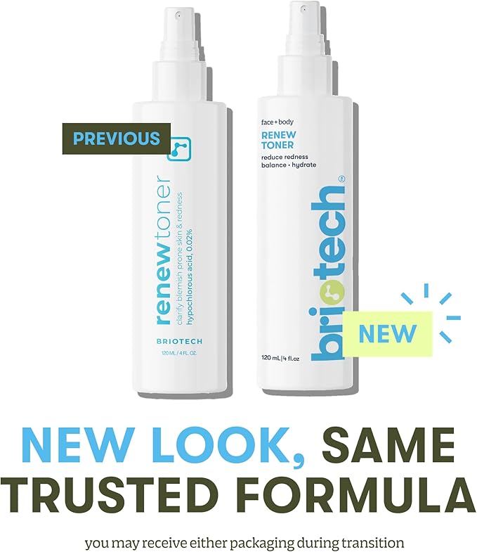 BRIOTECH Renew Toner, Hypochlorous Acid Spray, Minimize Appearance of Blemishes, Soothing Facial Mist for Sensitive Skin, Calm Redness & Bumps, Vegan, 2 fl oz Travel Size (2 Pack) - Bloomnest