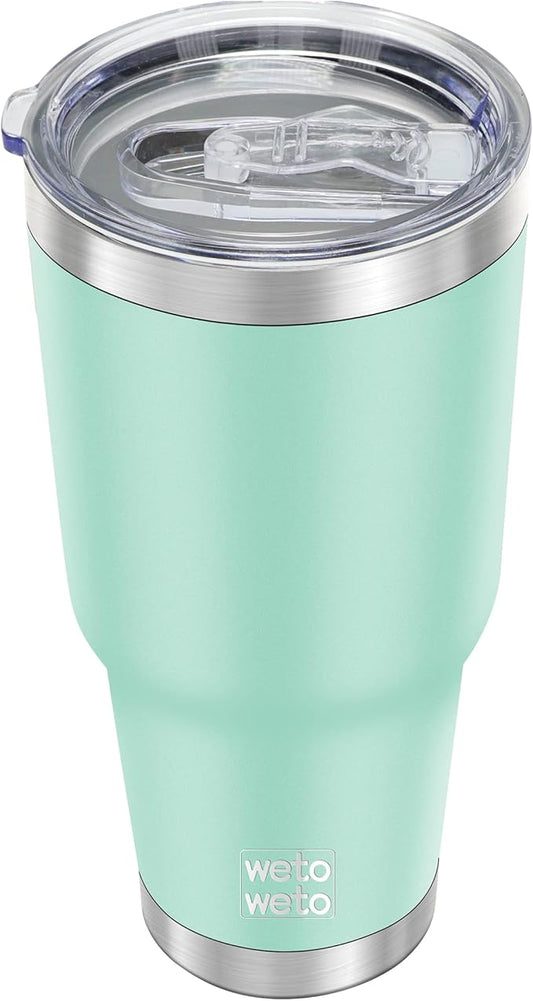 WETOWETO 30oz Tumbler, Stainless Steel Vacuum Insulated Water Coffee Tumbler Cup, Double Wall Powder Coated Spill-Proof Travel Mug Thermal Cup for Home Outdoor (Light Green, 1 Pack)