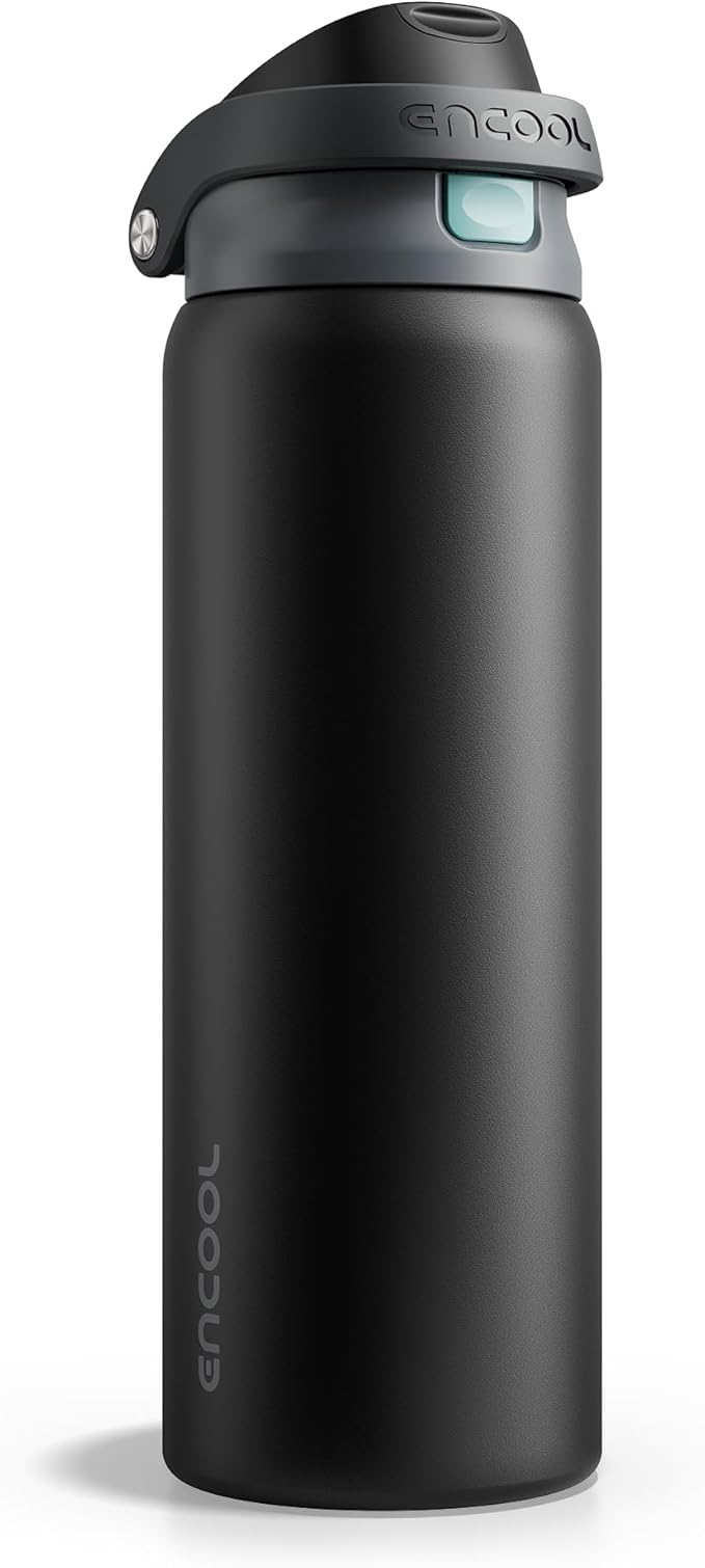 ENCOOL Leakproof Insulated Water Bottle with Straw Dual-Sip Water Bottle Bag-Safe Design for Work, Commute & Gym – Keeps Drinks Cold All Day, 32 oz, Charcoal Gray ENCOOL