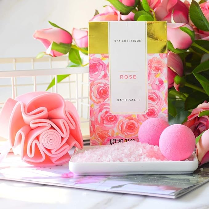 Spa Luxetique Spa Gift Set, Bath Gift Set for Women, 10 Pcs Rose Bath Set, Pink Tote Gift Bag with Shower Gel, Bubble Bath, Body Lotion, Hand Cream, Christmas Beauty Gifts for Women - Bloomnest