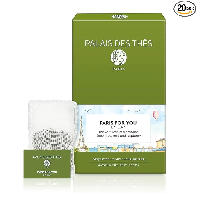 Palais des Thés - Paris For You By Day - Green Tea, Rose & Raspberry - Premium Tea Bags, Serves 20 Cups - Bloomnest