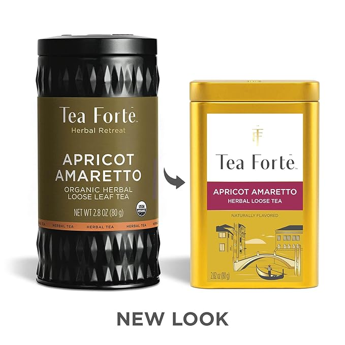 Tea Forte Apricot Amaretto Premium Loose Leaf Caffeine-Free Herbal Tea Blend Canister, Makes 35-50 Cups - Bloomnest