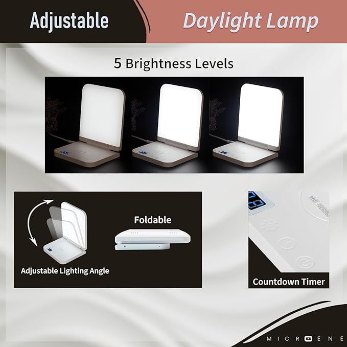 Light Therapy Lamp with Wireless Phone Charger Pad, 2 in 1, 10,000 Lux Bright White UV-Free LED, Anti-Glare, 5 Adjustable Brightness, Sunlight Lamp with Timer, Energy Booster - Bloomnest