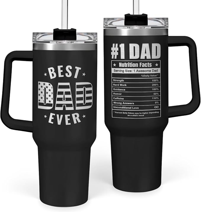 SANDJEST Best Dad Ever Tumbler 40Oz, Gifts for Dad for Christmas Birthday Valentine Fathers Day, Dad Coffee Cup Stainless Steel Insulated Tumblers with Lid & Straw, Dads Gift from Daughter Son - Bloomnest