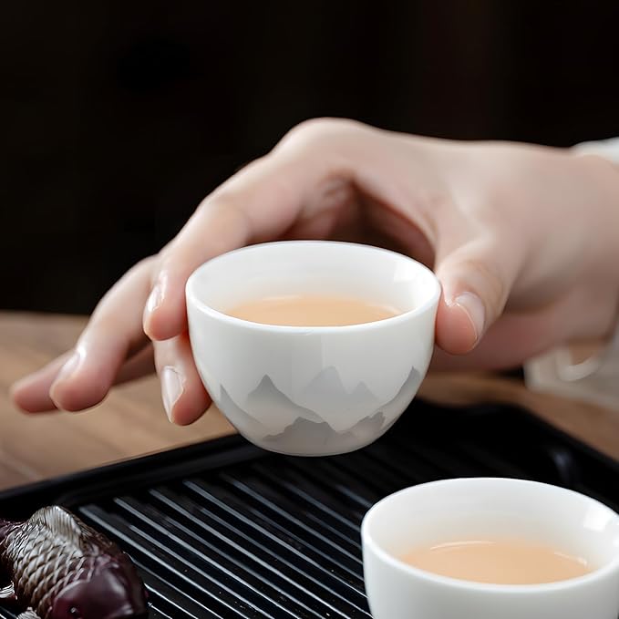 ICHAG Chinese Tea Set, Gongfu Tea Sets for Adults, China Gaiwan Teaset, 14-Piece Yangzhi Jade (茶具) Porcelain Set with Suspended Gaiwan & Tea Pet, Portable Travel Teaset for Home, Outdoor, Office Gifts - Bloomnest